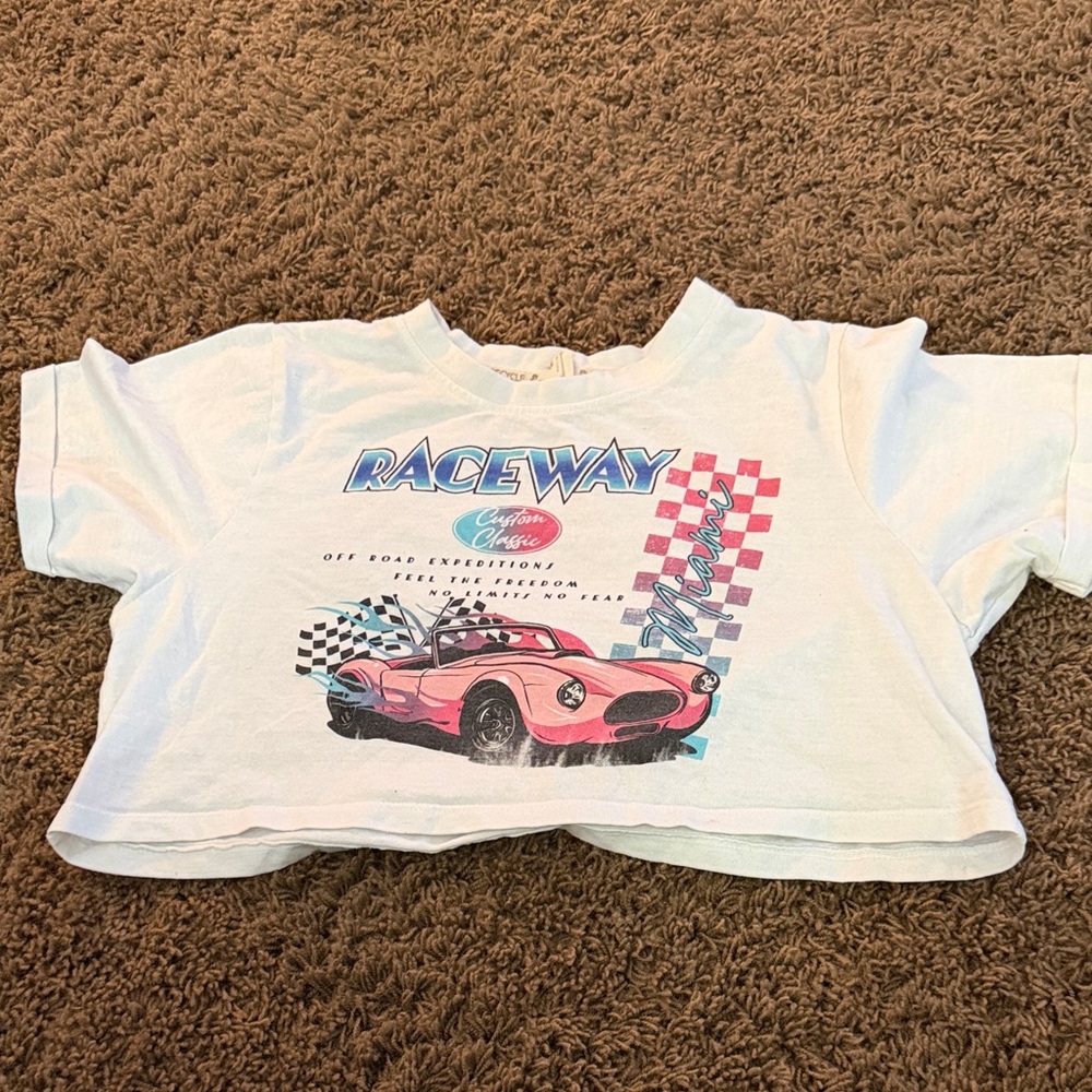 Raceway Graphic Crop Top - White